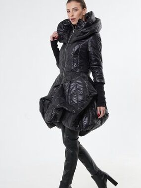 Extravagant Sculpted Puffy Coat In Black by METAMORPHOZA
